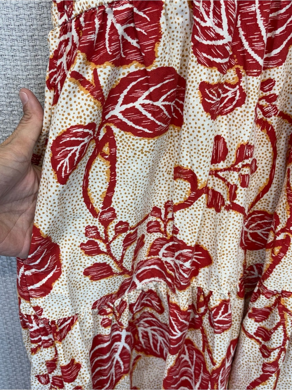 Fat Face Aubrey Vine Maxi Dress Sz 14 Cotton Tiered Boho Tropical Tan Red - Picture 10 of 10